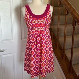 Tory Burch ikat print silk with a braided neckline